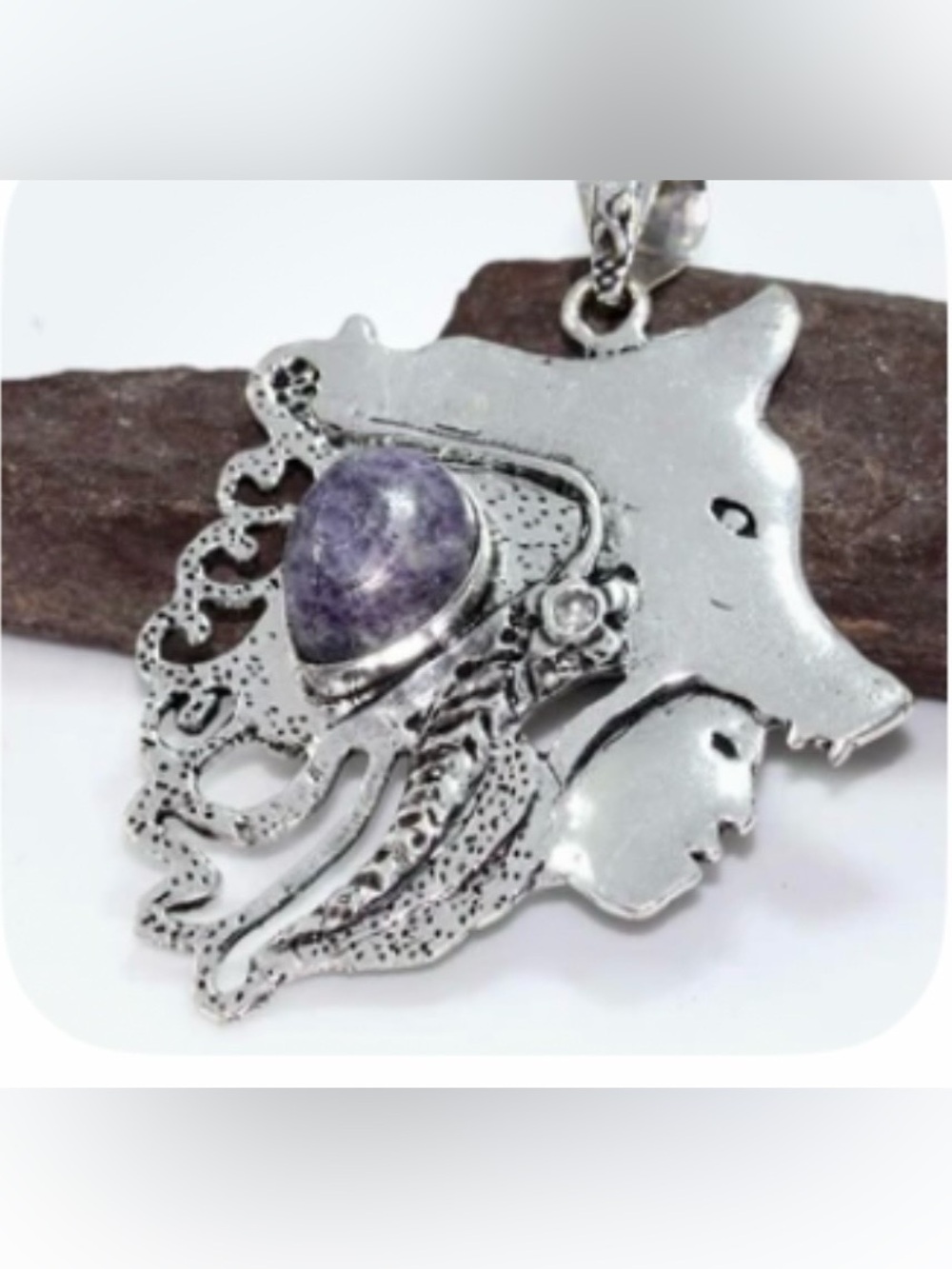 2 1/2,inch, Lepidolite, on Native American with  Headdress pendant on chain. - Picture 5 of 6